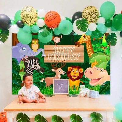 Jungle Safari Themed 7X5Ft Backdrop for Natural Rainforest Animals Birthday Party Dessert Table Decor Banner Background