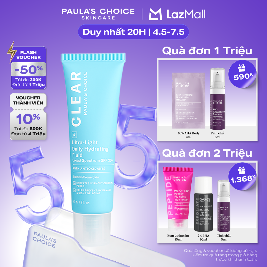 Kem chống nắng dạng sữa siêu nhẹ dành cho da mụn Paula’s Choice Clear Ultra Light Daily Fluid SPF 30 60 ml 6130