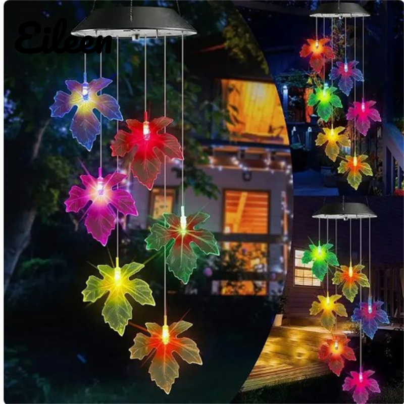 Đèn LED năng lượng mặt trời đèn Chuông gió nhiều màu sắc ánh sáng ngoài trời không thấm nước treo đèn trang trí đèn kiểu chuông gió