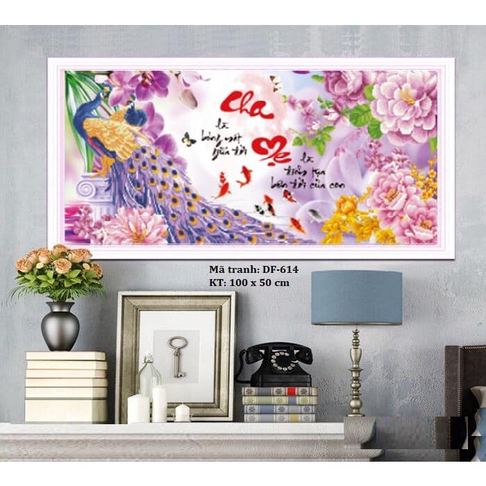 Tranh gắn đá cha mẹ KT:100x50cm,tranh đính đá chưa đính. ngọc thịnh 2025