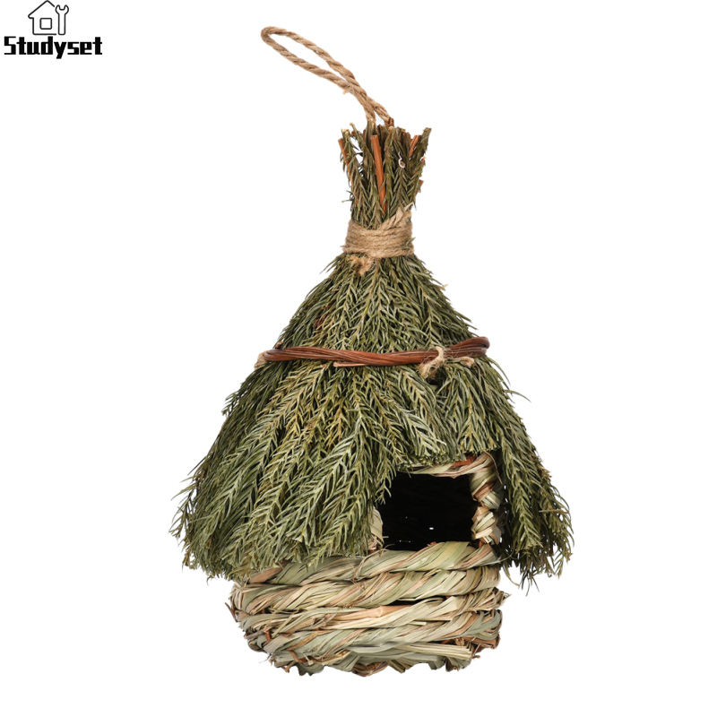 Studyset IN stock Hand-woven Natural Grass Bird House With Hanging Rope Multipurpose Bird Nest Shelter Hut Pet Supplies
