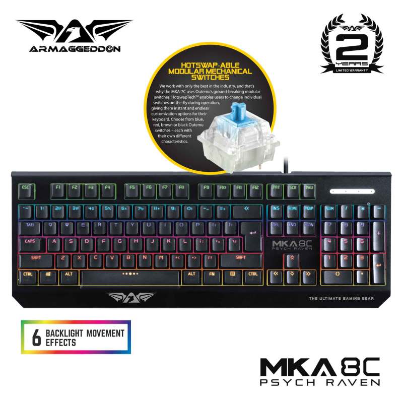 Armaggeddon MKA-8C PsychRaven Blue Switch Mechanical Gaming Keyboard With 6 Backlight Effect Singapore