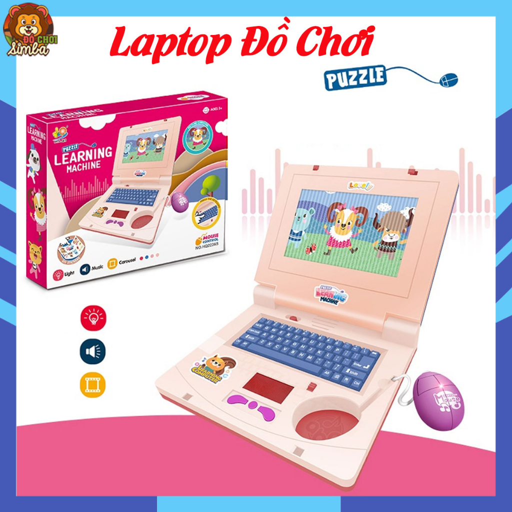Đồ chơi máy tính trẻ em, đồ chơi laptop cho bé phát sáng, phát nhạc