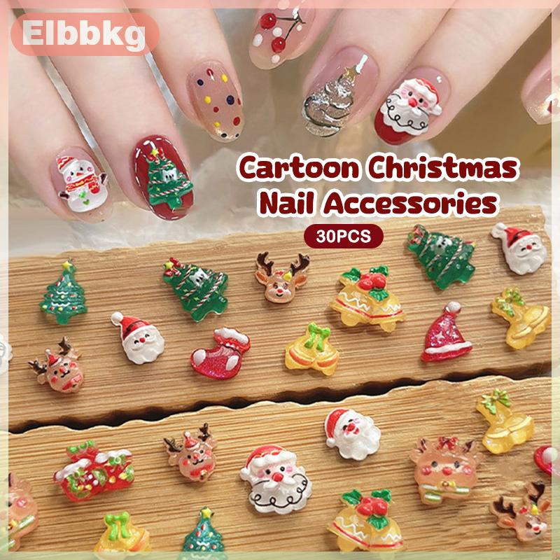 Elbbkg 30 Pcs Dễ Thương Mini Nhựa Phim Hoạt Hình Giáng Sinh Trang Trí Flatback Trang Trí Đồ Trang Sức Làm Móng Tay Làm Tóc Phụ Kiện