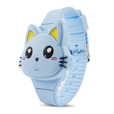 Kids Watch Cute Cartoon Cat Shape Clamshell Design LED Electronic Digital Wrist Watch with Silicone Strap for Children Toddlers Gifts