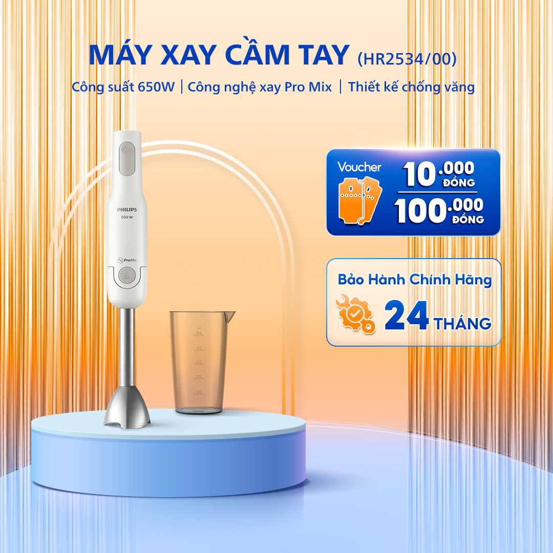 Máy Xay Sinh Tố Cầm Tay PHILIPS HR2534/00, Xay Nhanh Chóng, Tiện Lợi, Bảo Hành Chính Hãng 24 Tháng