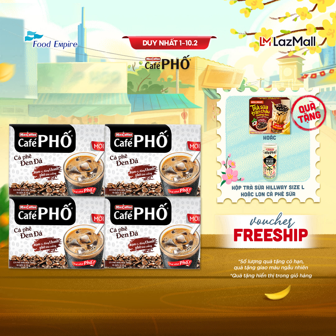 Combo 4 hộp Cà phê Phố Đen Đá - Maccoffee (hộp 10 gói x 16g)