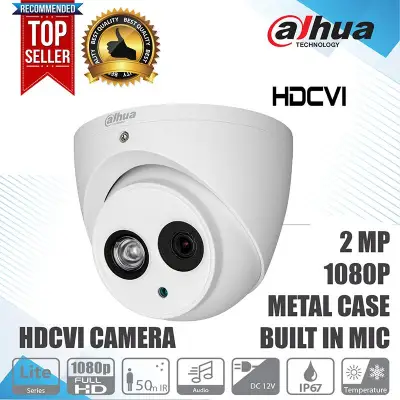 Dahua HAC-HDW1200EM-A 2 Megapixel HD-CVI Matrix IR Eyeball Dome Security Camera with Audio, 3.6mm Lens 164FT Night Vision Outdoor IP66 4-IN-1 UTC Switchable (AHD, TVI, CVI, CVBS) White 2MP