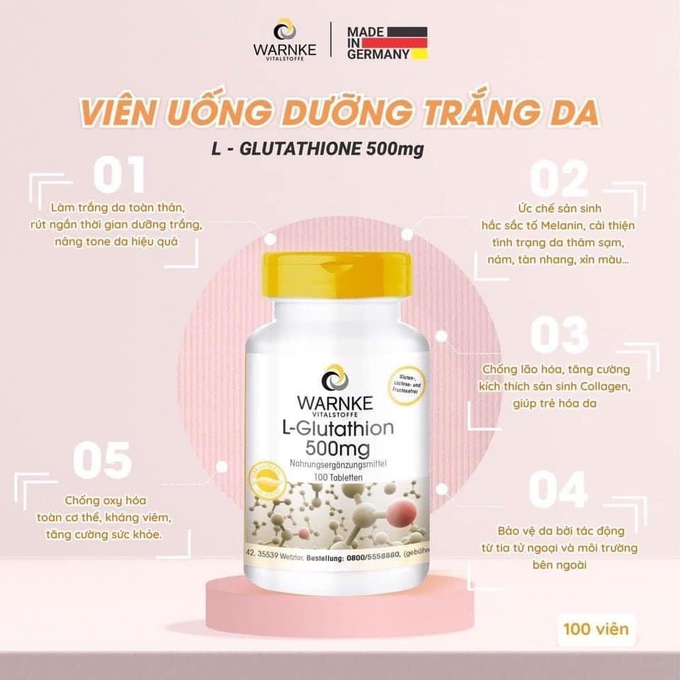 Viên Uống Trắng Da Warnke Glutathione, 100v, Hàng Đức