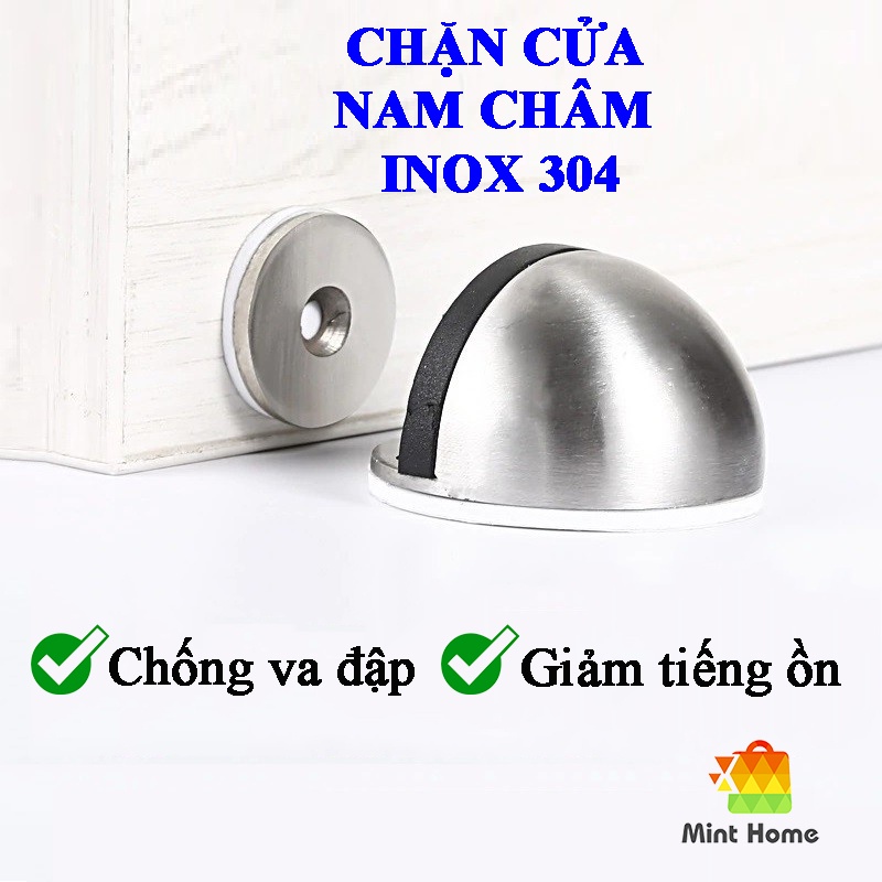  Chặn cửa bán nguyệt inox siêu hít nam châm chống va đập ồn thông minh cho bé gắn sàn kèm miếng dán tường 3M đồ ốc vít 