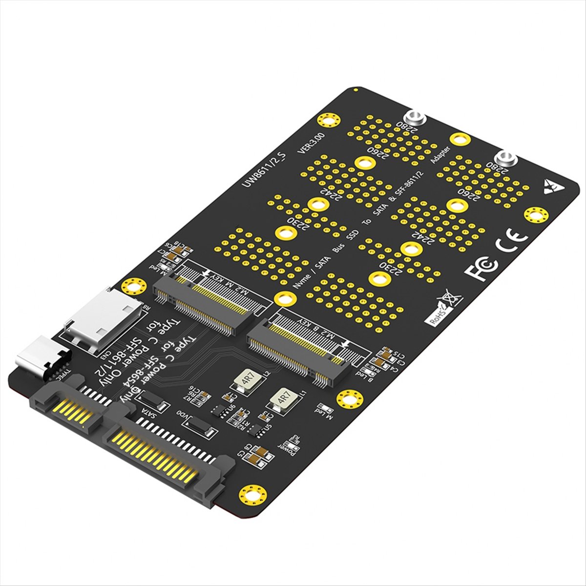 2-In-1 Combo M.2(NGFF) NVMe SSD/-Bus SSD to SFF-8611/8612 and Adapter