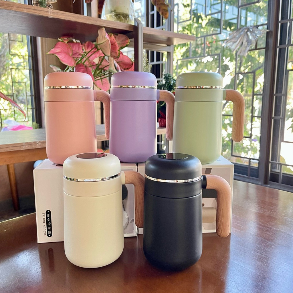 Bình giữ nhiệt mini có tay cầm vân gỗ thích hợp đựng cafe dung tích nhỏ 500ml