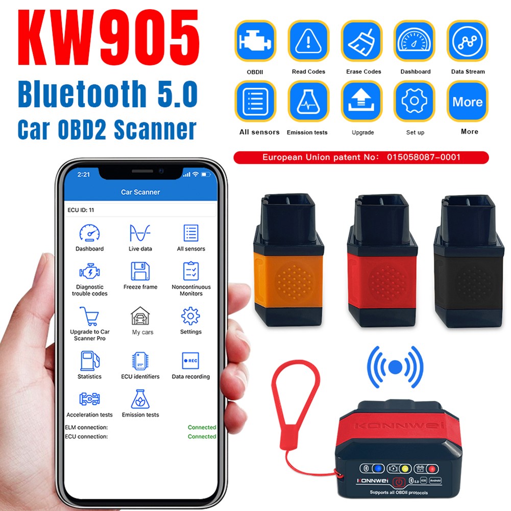 【Eelhoe】 Máy quét OBD2 không dây kw906 BT 5 0 để chẩn đoán xe cho ios cho các công cụ Android [phát hành sản phẩm mới] [hàng tồn kho Lớn]