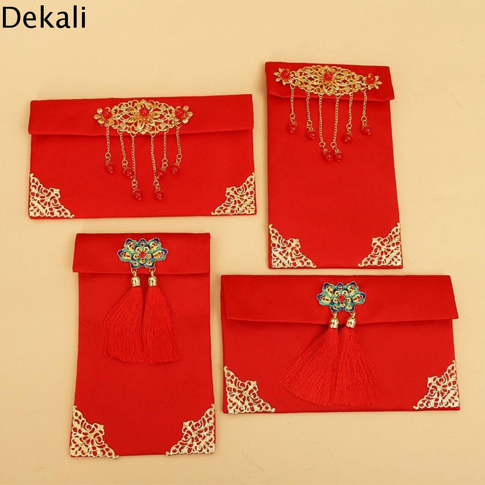 DEKALI Lụa giả Túi đựng tiền may mắn Cổ điển Thanh lịch Túi Quà Tặng Cao cấp Phong bì Màu Đỏ Lễ Hội Mùa Xuân
