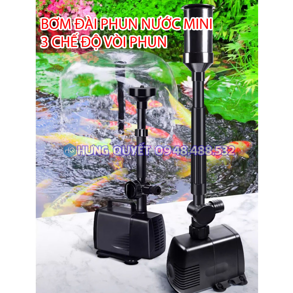 Máy bơm tạo đài phun nước mini bể ao cá cảnh với ba vòi phun khác nhau hồ cá, hồ non bộ, hồ sân vườn bơm tiểu cảnh trang trí tạo đài phung nước hồ chậu cây cảnh sân vườn trang trí