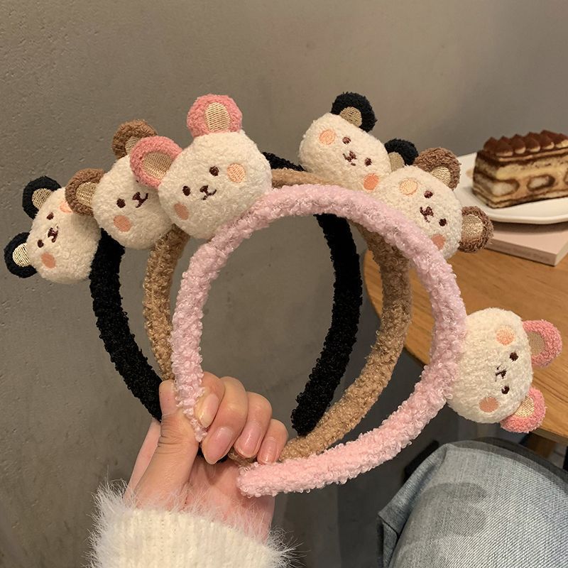 Shop5788380 Store Cute autumn and winter teddy bear plush face wash internet red headband headband, tie, anti slip hair , women's headwear Hair Accessories