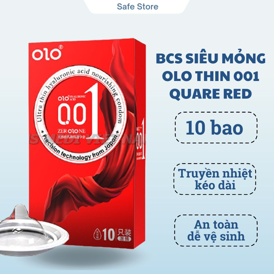 Bao cao su siêu mỏng OLO Thin 001 mm Square Red, bcs 0.01 gân gai siêu mỏng kéo dài thời gian quan hệ