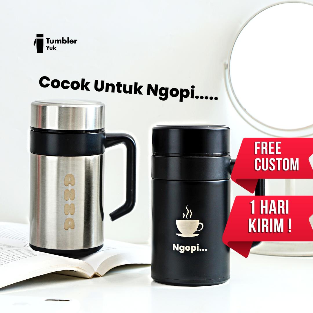 Custom Tumbler Coffee Mug Stainless 400ml (Import Quality) Free Grafir Nama Logo Untuk Souvenir Hadiah…