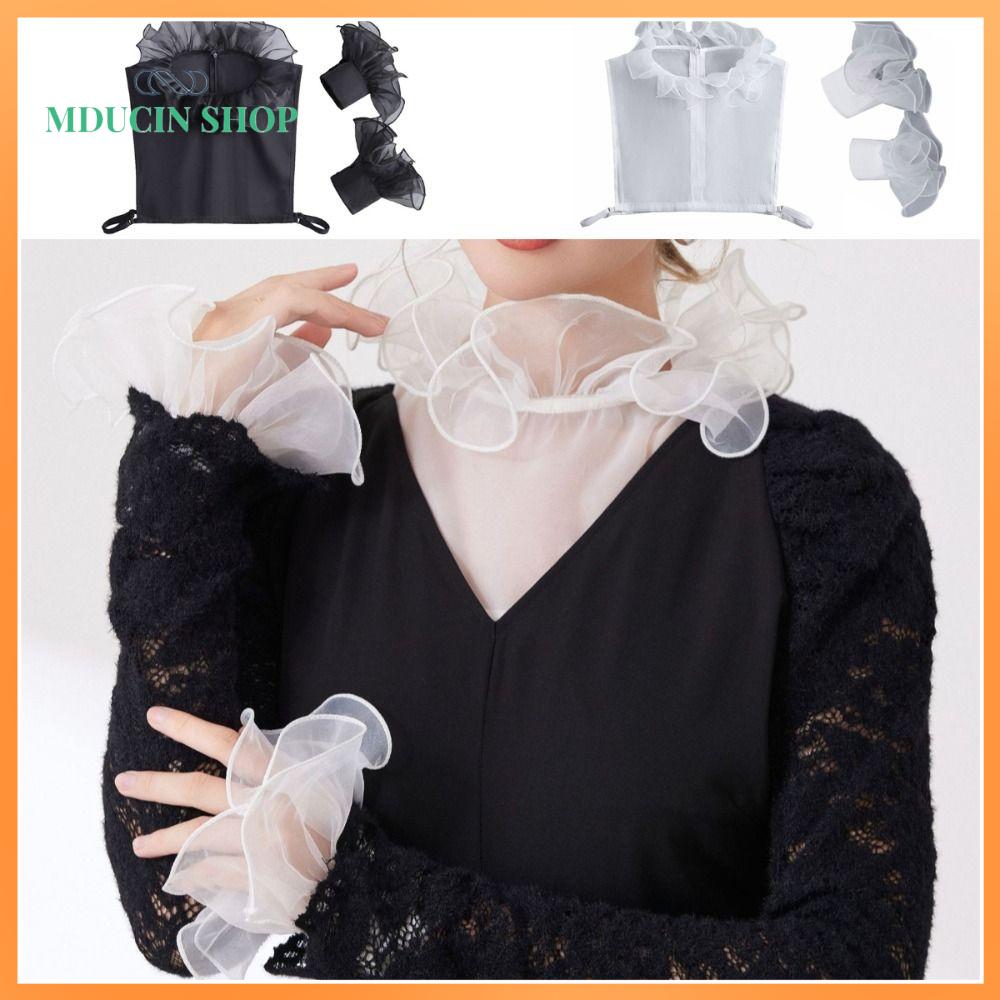 MDUCIN SHOP Viền polyester Cổ áo giả Thiết kế xếp nếp Viền ren Áo sơ mi nửa thân Thanh lịch Thoáng khí Dây đeo cổ Váy Áo Sơ Mi