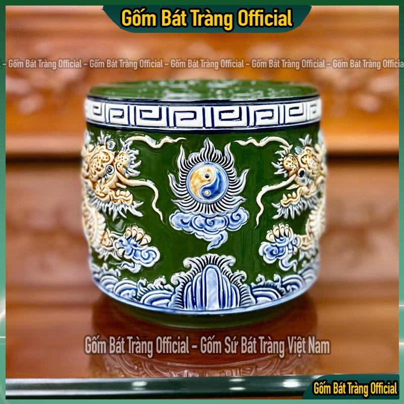 Bát Hương, Lư Hương Thờ Cúng Men Xanh Lá Đắp Nổi - Đồ Thờ Gốm Sứ Bát Tràng Cao Cấp