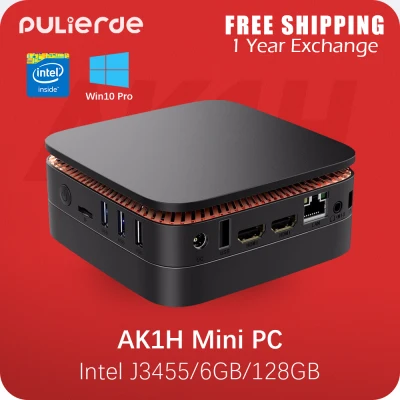 AK1H Mini PC Windows 10 Pro Intel Celeron J3455 Processor 6GB DDR3 128GB eMMC Desktop Computer 2.4G+5G WiFi Gigabit Ethernet Bluetooth 4K Dual HDMI Port Pulierde HTPC