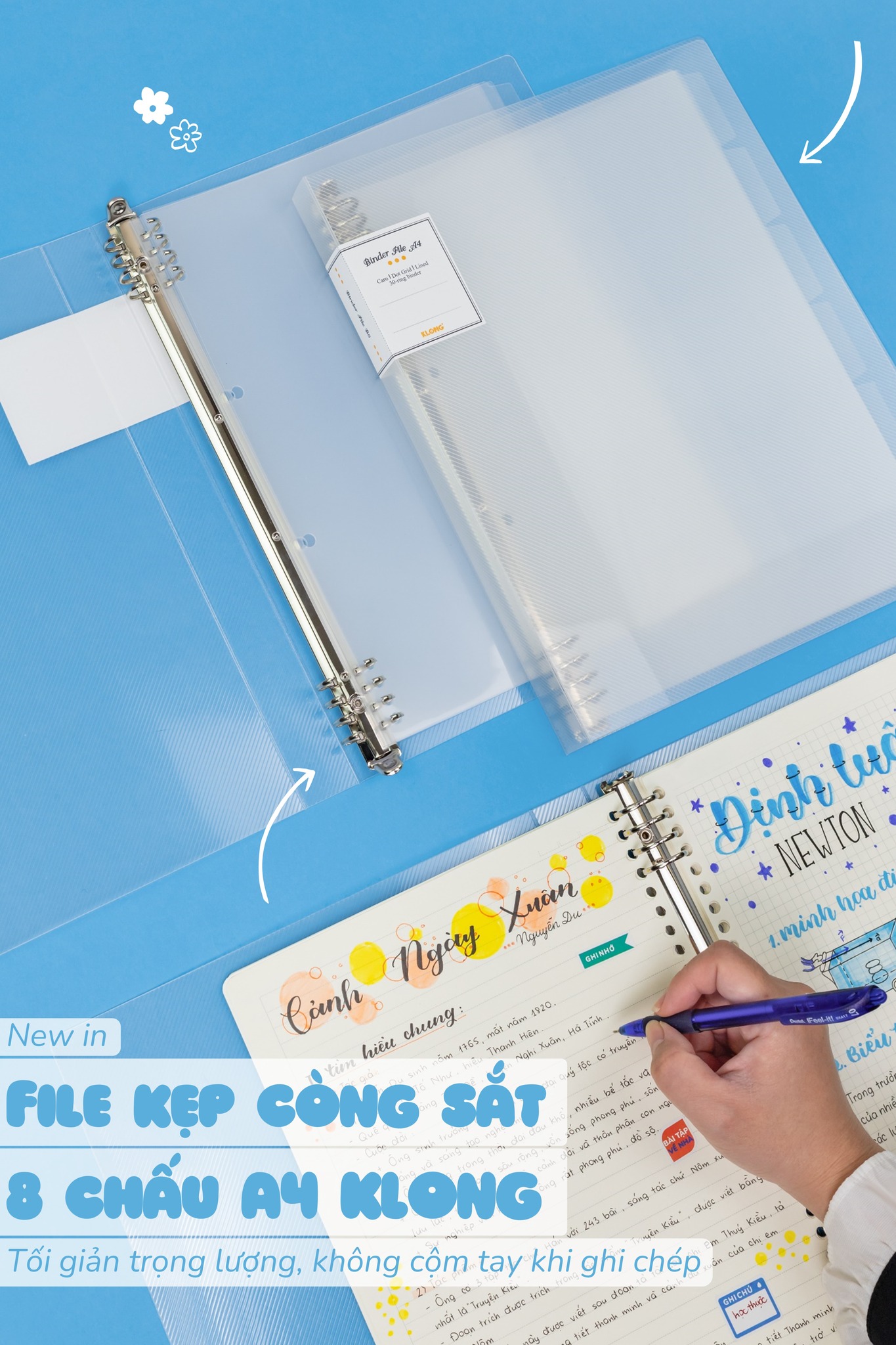 Bìa sổ còng sắt A4 8 chấu Klong, VPP TUEMINH Binder file còng có thể refill thay ruột MS 539