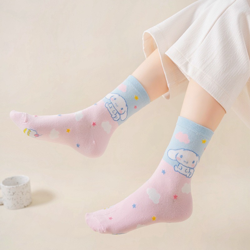 Kawaii Sanrio Hello Kitty Socks MyMelody Cinnamoroll Cute Cartoon Student  Girl Children's Summer Mid-tube Thin Bottoming Socks - AliExpress