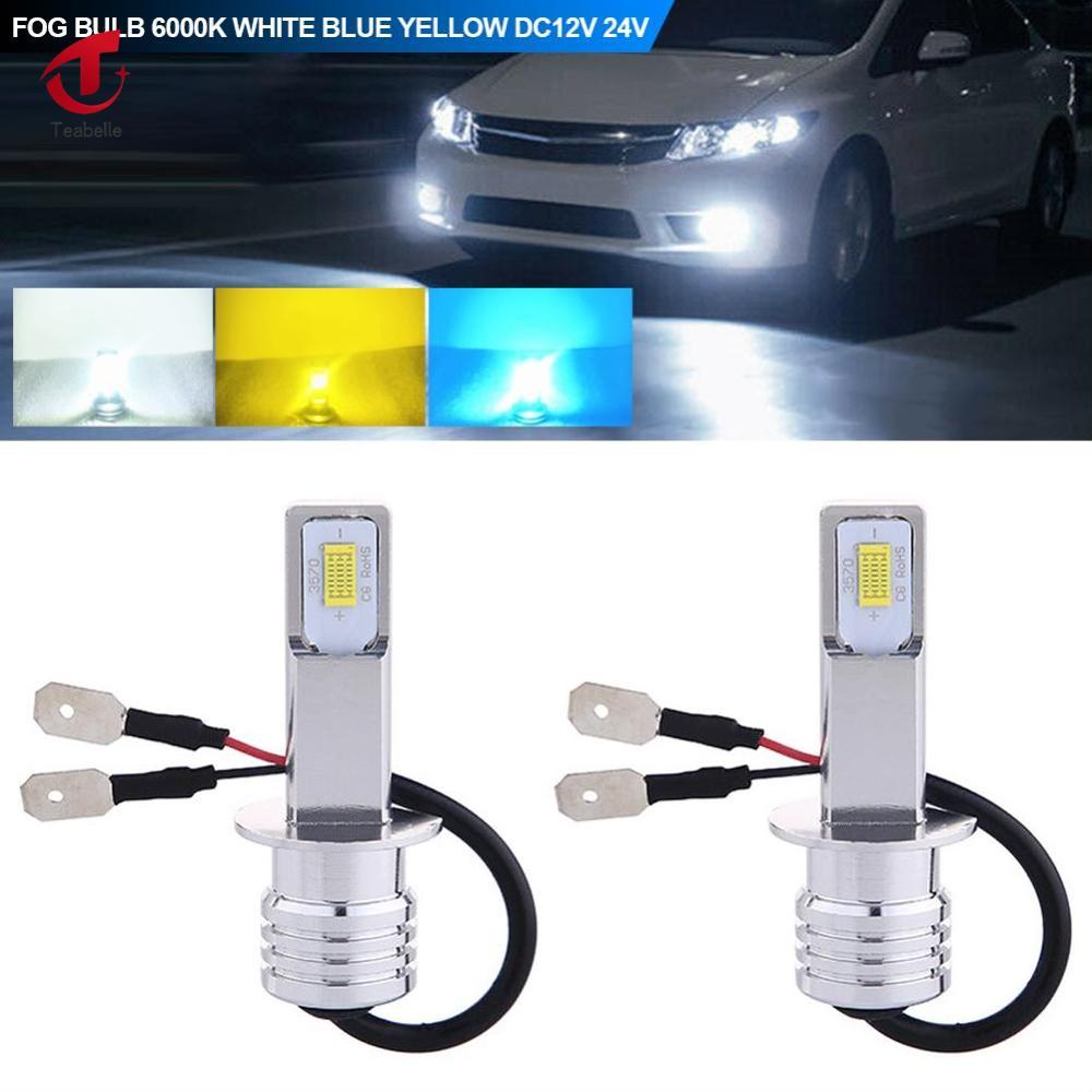 Teabelle Cặp 80W H3 đèn pha ô tô 3570 2SMD bóng đèn Led Đèn Pha 4000lm LED Chip Bóng đèn sương mù 6000K trắng xanh dương vàng DC12V 24V