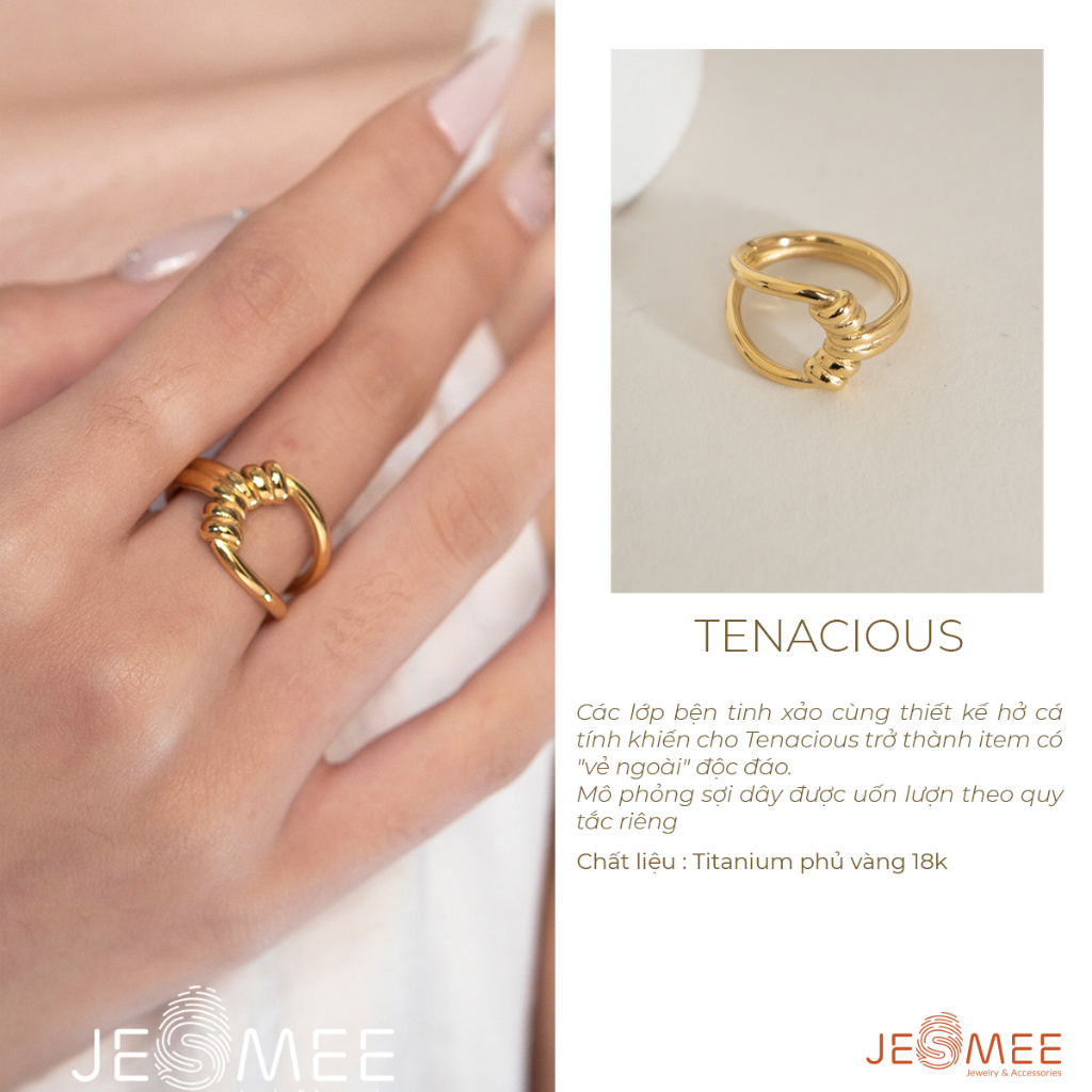 - nhẫn nữ jesmee nhẫn titan dạng xoắn tenacious, mạ vàng 18k - r3531