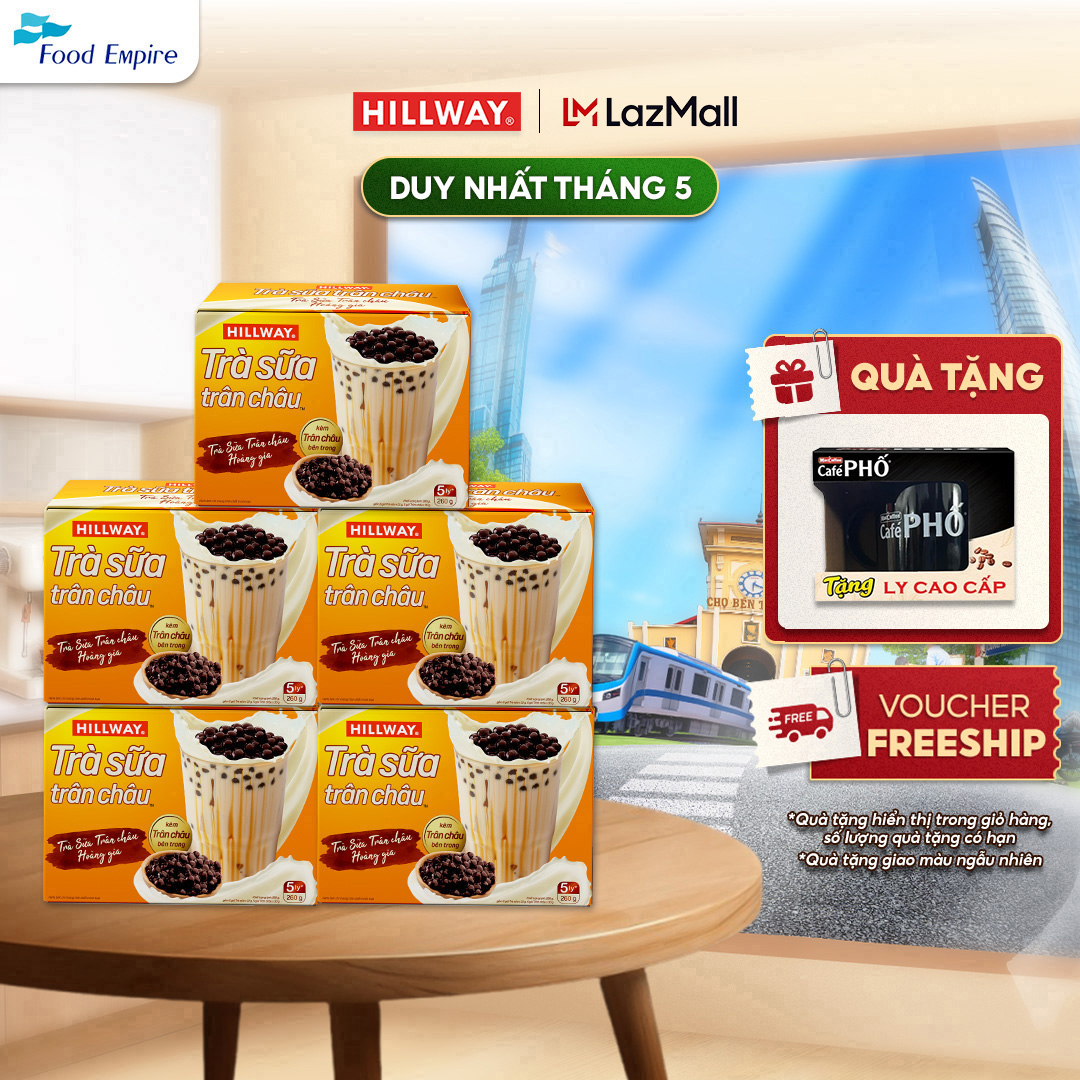 Combo 5 hộp Trà Sữa Trân Châu Hoà Tan - Hillway - Vị Truyền Thống