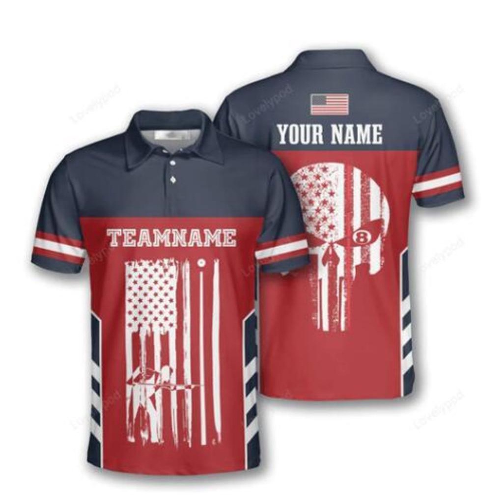 Billiard Patriotic Flag Skull Custom Billiard Shirts for Men, Custom    (Free custom design)