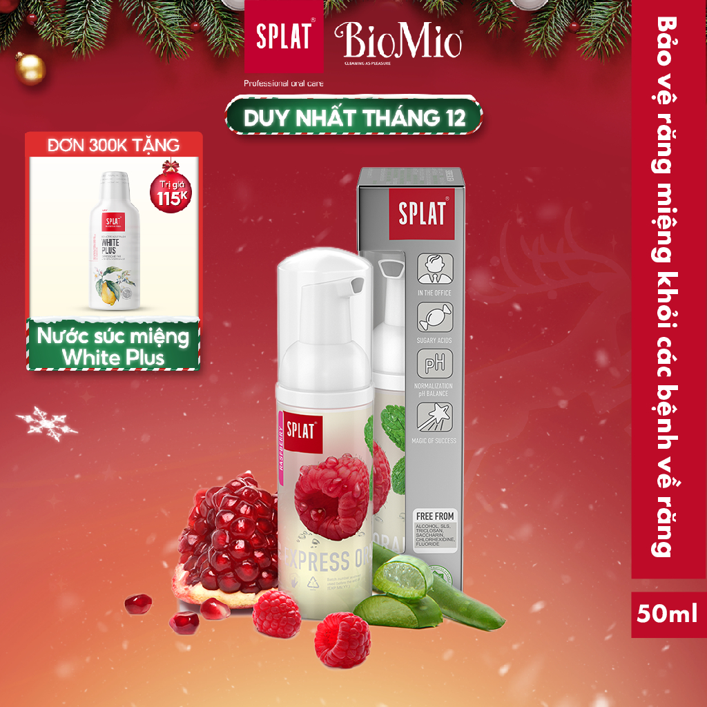 Bọt Vệ Sinh Răng Miệng Toàn Diện 2in1 SPLAT Express Oral Care Hương Mâm Xôi Đem Đến Hơi Thở Thơm Mát, Bảo Vệ Nướu 50ml