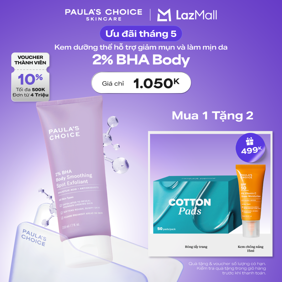 Kem dưỡng thể hỗ trợ giảm mụn và làm mịn da Paula's Choice 2% BHA Body Smoothing Spot Exfoliant 210ml 5701