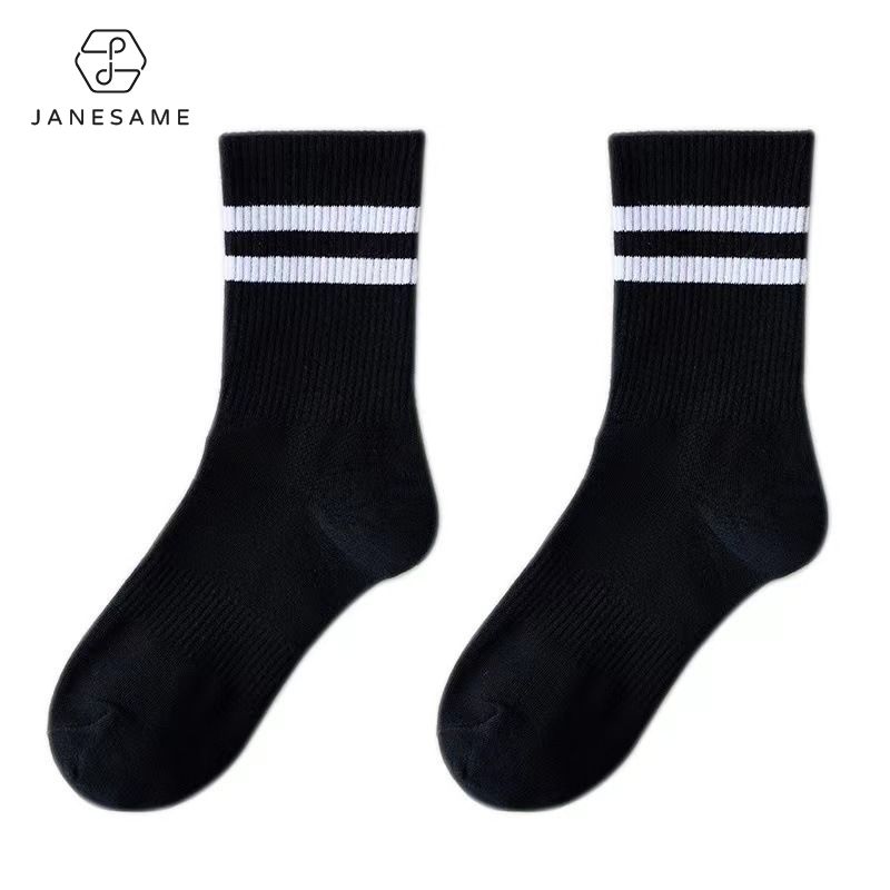 Janesame丨 New Non-Slip Anti-Sweat Breathable Mid-Calf Striped Athletic Socks ราคา 11 บาท*ส่งฟรี