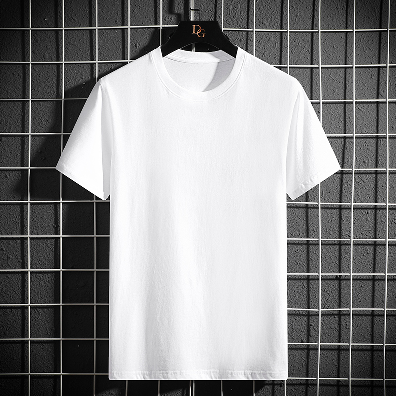 MOLAN Áo tay ngắn Cotton Áo phông nam màu trơn Áo thun nam nữ cổ tròn màu trơn cùng một chỗ cho nam 