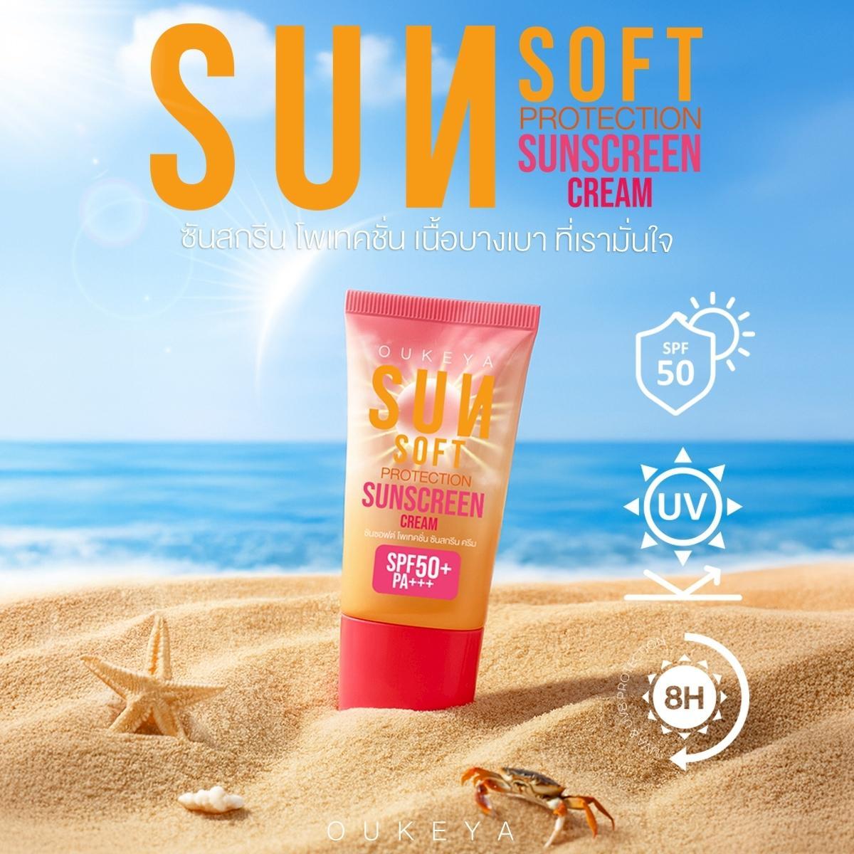 Oukeya Sunsoft Protection Sunscreen Cream Okyaya Facial Sunscreen Cream Spf50+ Pa+++ Gentle Sunscreen Formula, Lightweight Texture.