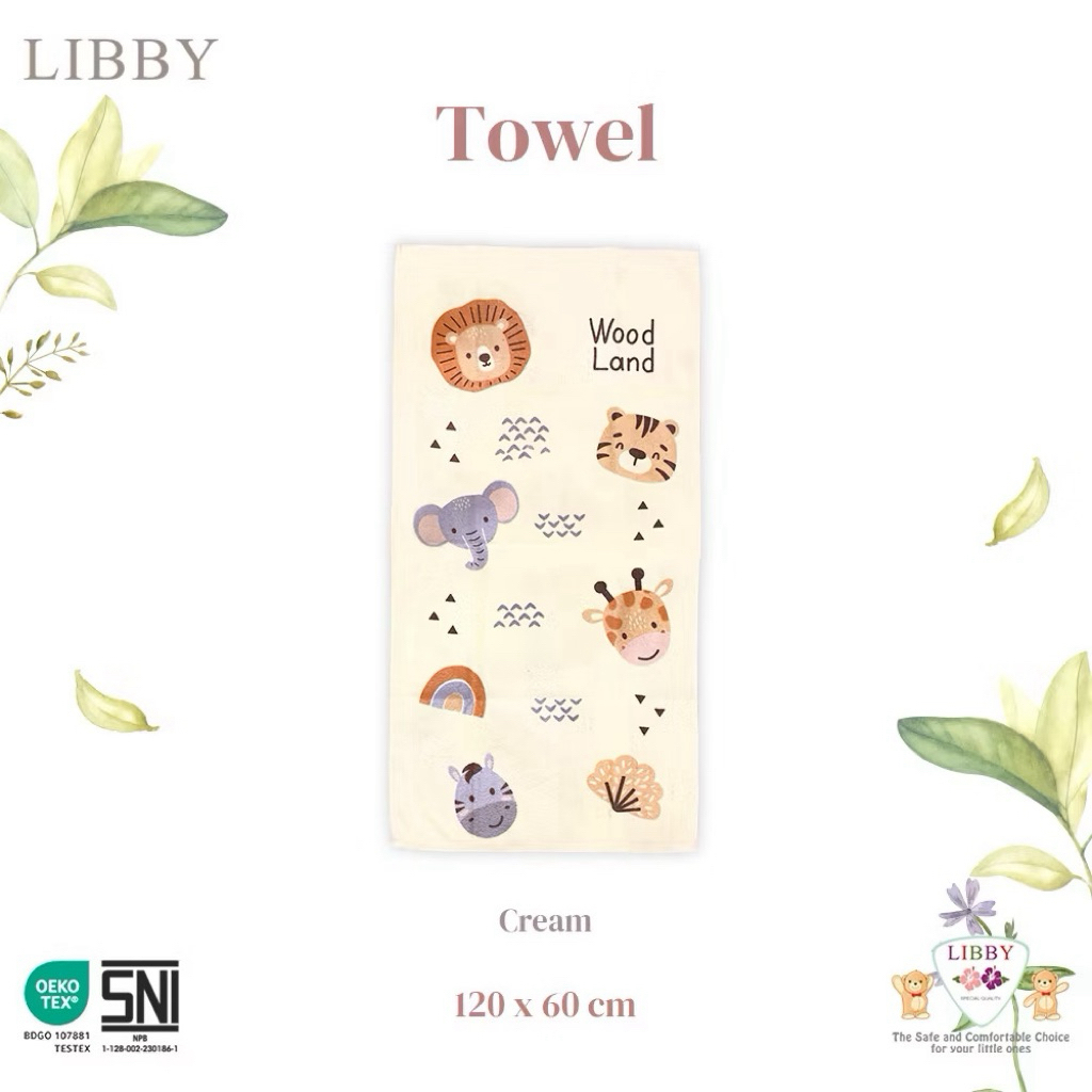 LIBBY Handuk Bordir Polos Lembut Bayi & Anak Uk. 100x50 & 120x60 [1pcs] - Handuk Serap Air - Baby Towel Premium