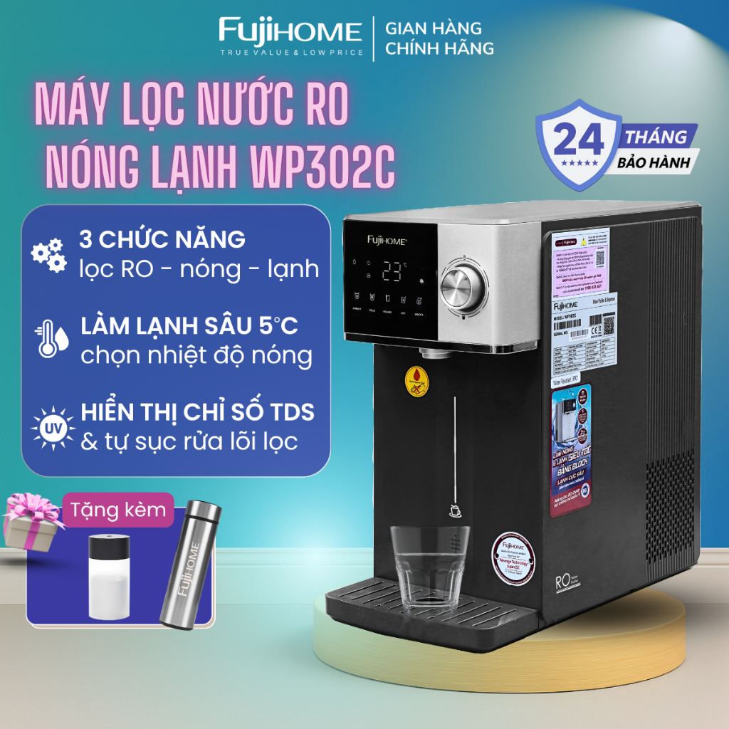 Máy lọc nước nóng lạnh khử khuẩn Nhập Khẩu FUJIHOME WP302C, Máy lọc nước Công Nghệ RO OVAY cảm ứng LED