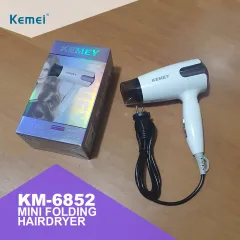 Kemey KM-6852 Mini Folding Hairdryer 1200 Watts Pengering Rambut Travel Size Kemei 6852