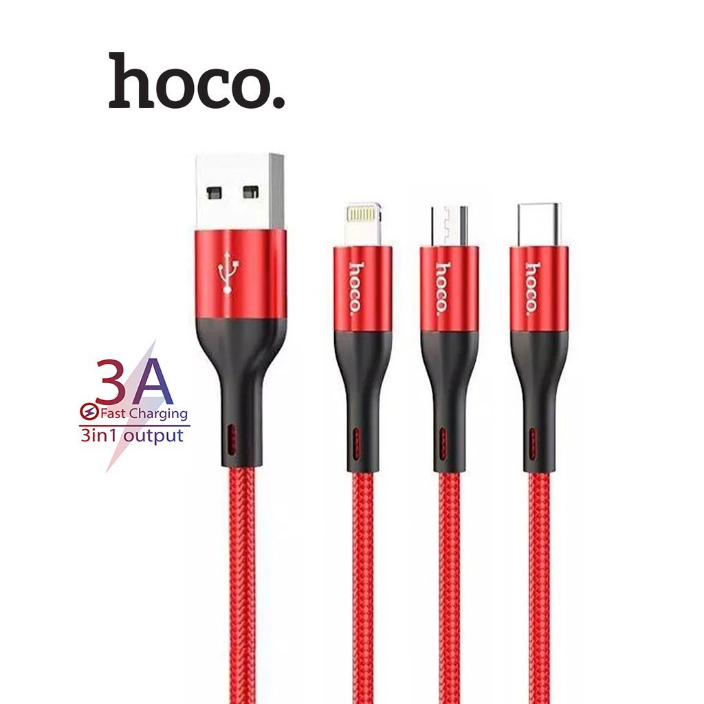 Cáp sạc nhanh chính hãng Hoco dòng 2023 siêu bền dây dài 1m 3 đầu X2 max 3A cao cấp type C /micro usb/cho ip iphone