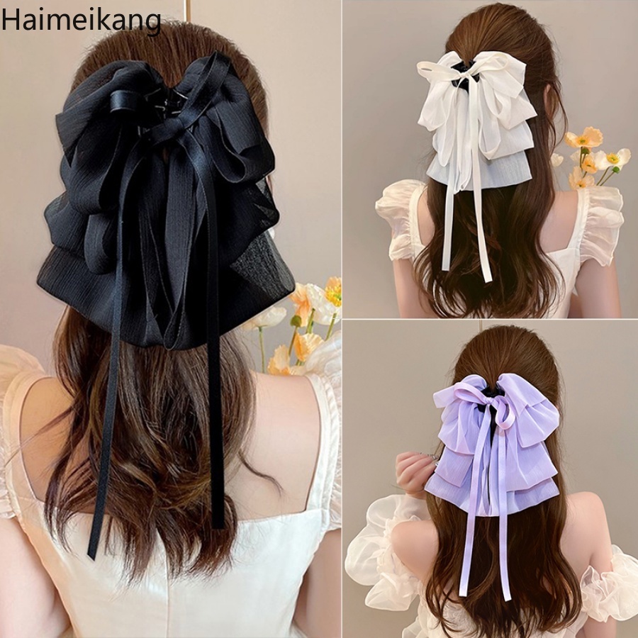 Lãng mạn ruy băng công chúa kẹp nơ đen trắng tím kẹp nơ kẹp tóc phụ kiện phụ kiện thời trang tóc nữ
