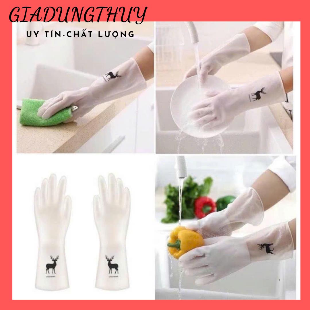 Đôi bao tay rửa chén, Bát, rau củ, trái cây làm từ Cao Su Silicon hình chú Hươu trong suốt không mùi cao cấp- Găng Tay