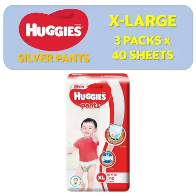 [1 Carton] Huggies Silver Pants X-Large 40 Pcs x 3 Packs (12-17 KG)
