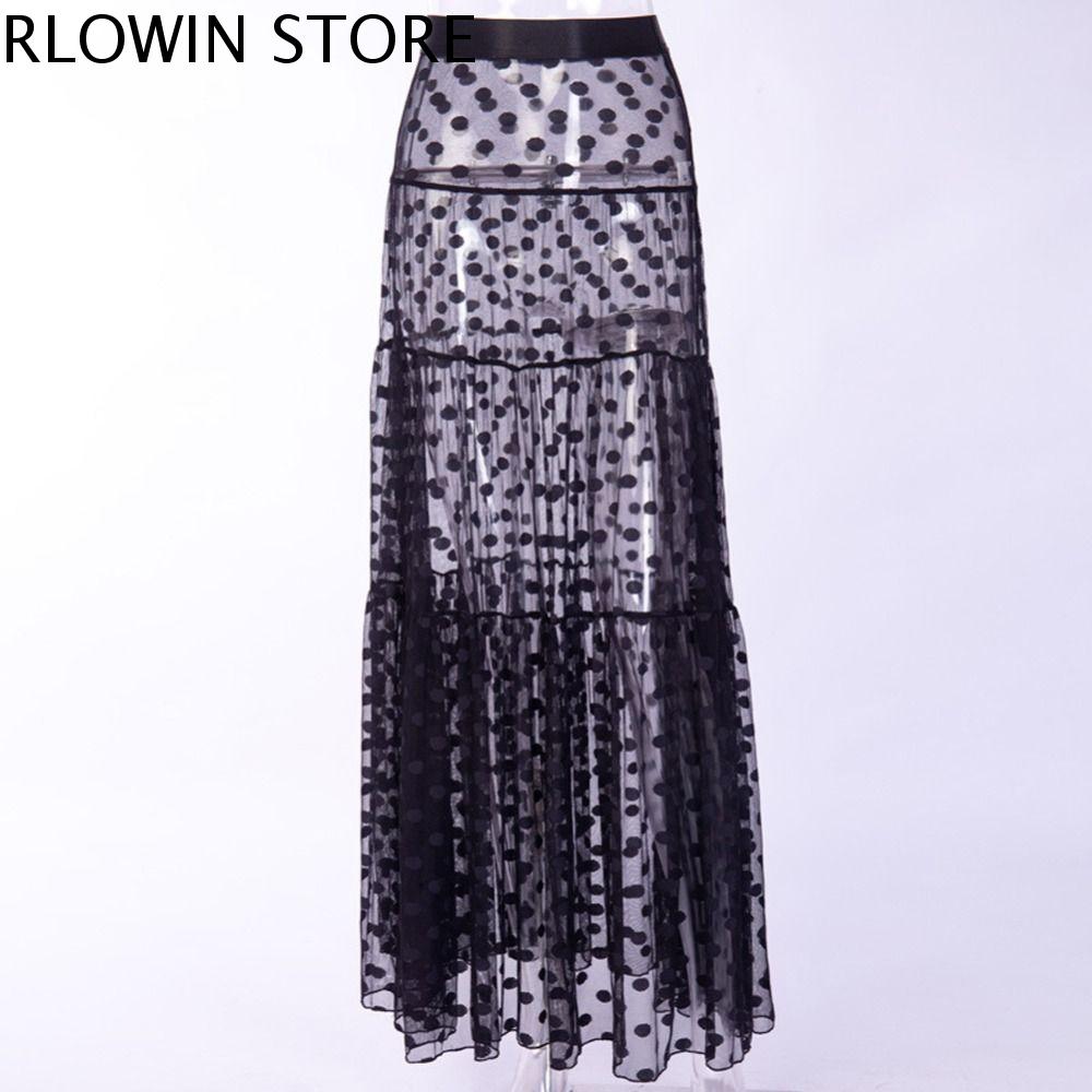 RLOWIN Tiệc tùng Cám Dỗ Mùa hè Hoài cổ Eo cao Váy ngủ nữ Váy Xòe đi biển Đầm chấm bi Váy xuyên thấu