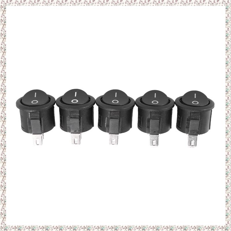 (VMKZ) 5 Pcs SPST Black Button On/Off Round Rocker Switch AC 6A/125V 3A/250V