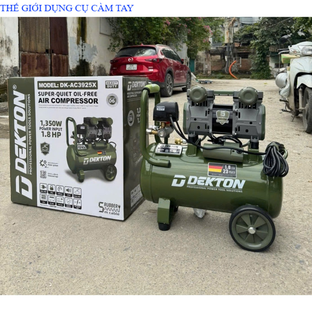 Máy Nén Khí Không Dầu Dekton 23L ( DK-AC3925X ) 1.8HP, Hàng cao cấp. 100% THÉ GIỚI DỤNG CỤ CÂM TAY