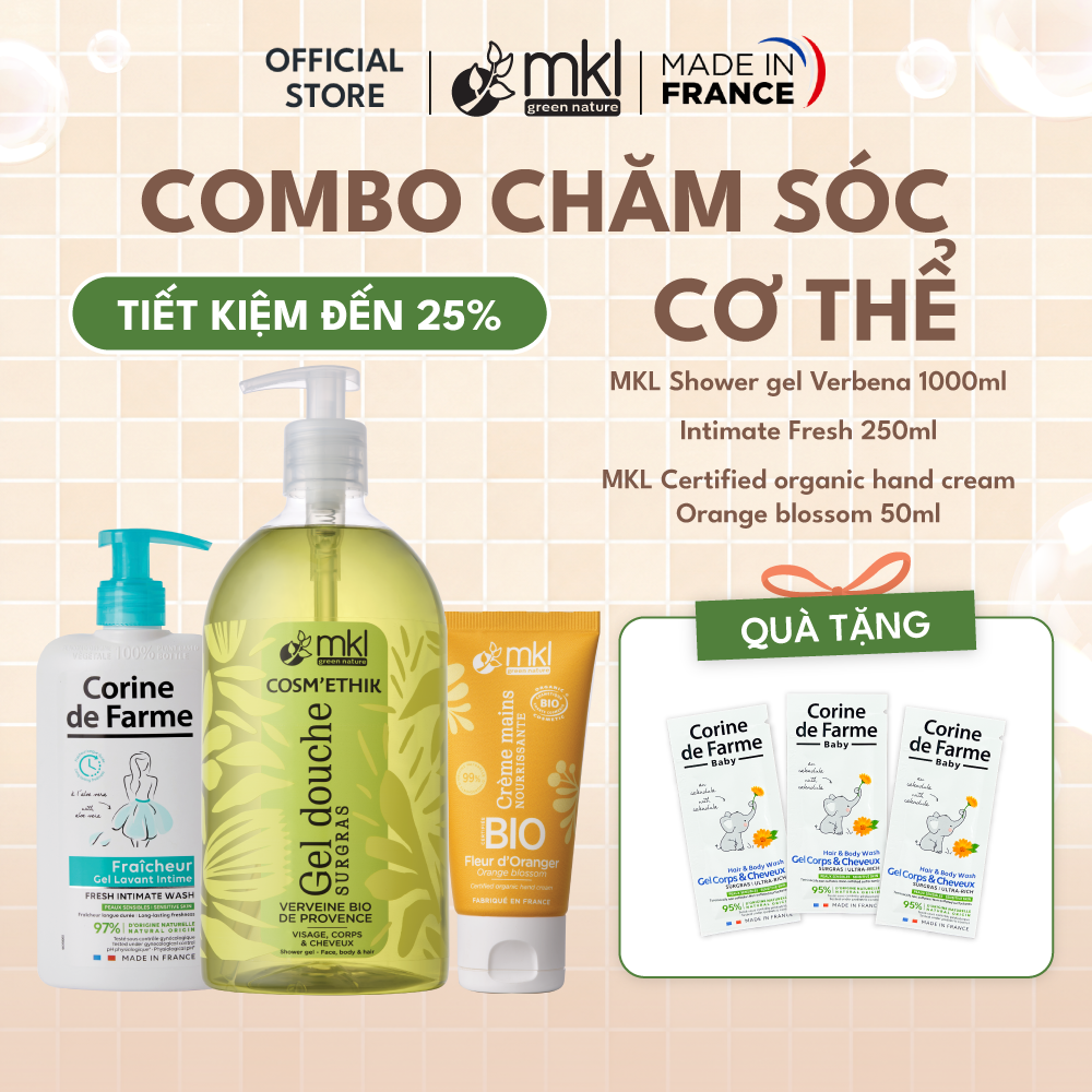 [Combo chăm sóc cơ thể] Combo Gel tắm ​cỏ roi ngựa, dung dịch vệ sinh phụ nữ Intimate Fresh và Kem tay hương cam quýt