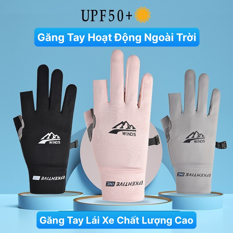 Găng tay chống nắng UPF50+ và tia UV bằng lụa lạnh thoáng khí chống trượt cho nam và nữ khi hoạt động ngoài trời