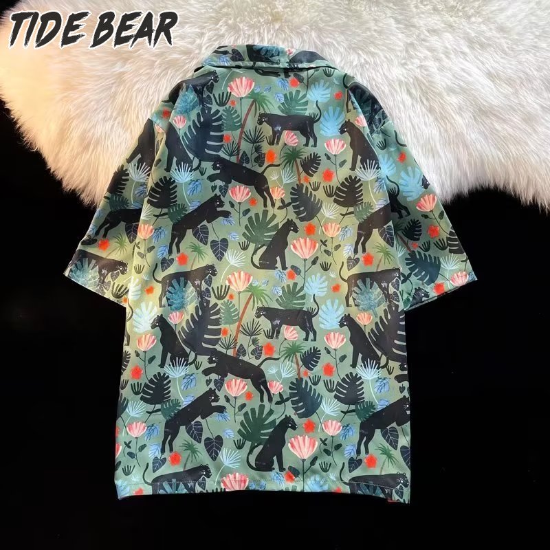 TIDE BEAR New Men's shirt - simple youth art short sleeve Japanese loose square collar shirt ราคา 142 บาท*ส่งฟรี