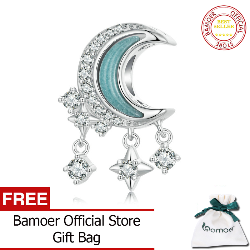 BAMOER 925 Sterling Silver Moonlight Charm For Women Bracelet Making Pave Setting CZ Jewelry For Girl SCC2801 ราคา 1,146 บาท*ส่งฟรี